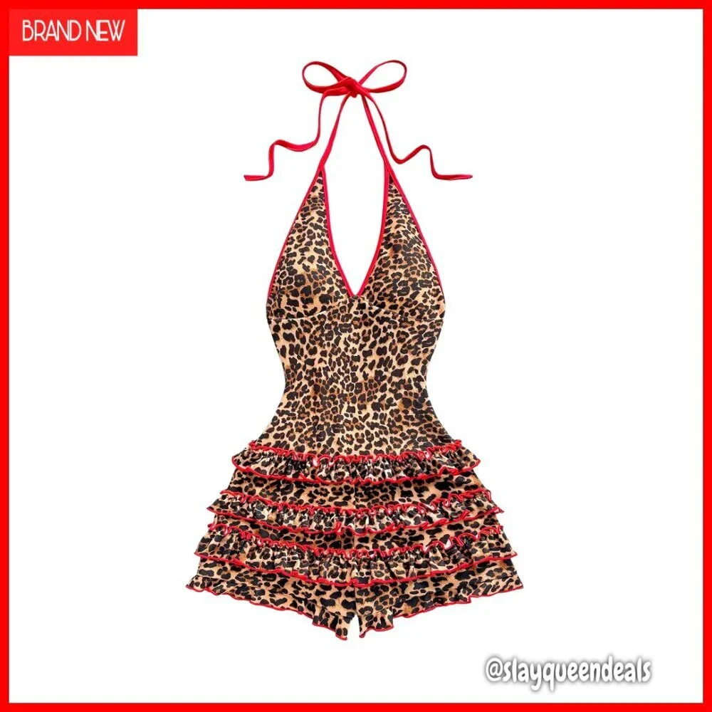 Medium Polyester Blend Halter Romper Sleeveless Backless Party Jumpsuit